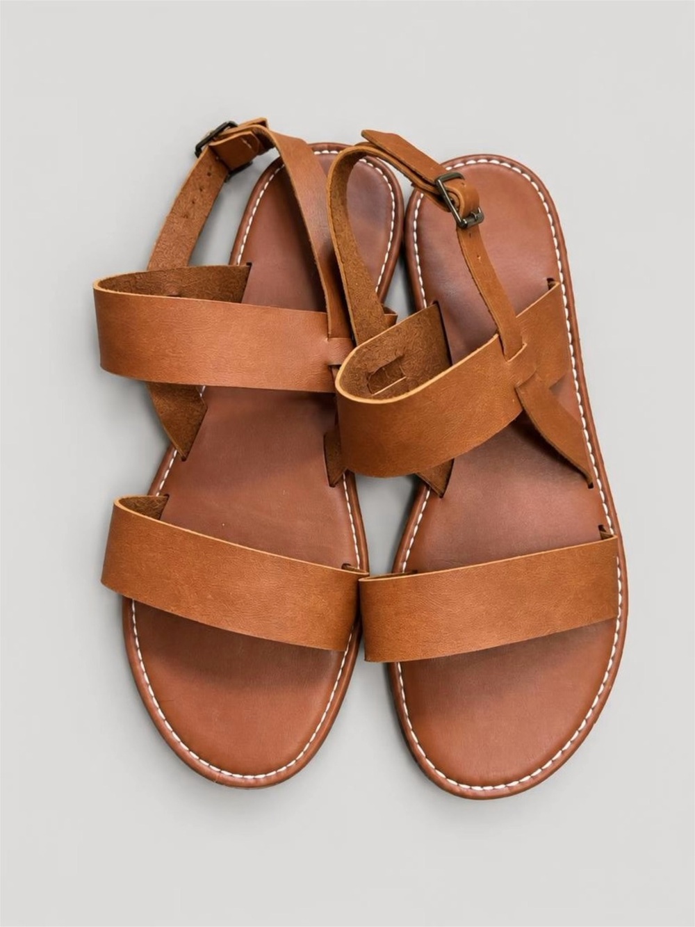 Women's Tan Faux Leather Strappy Sandals - 43